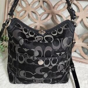 Coach Chelsea Signature Black Canvas Leather Trim Braided Strap Shoulder Bag